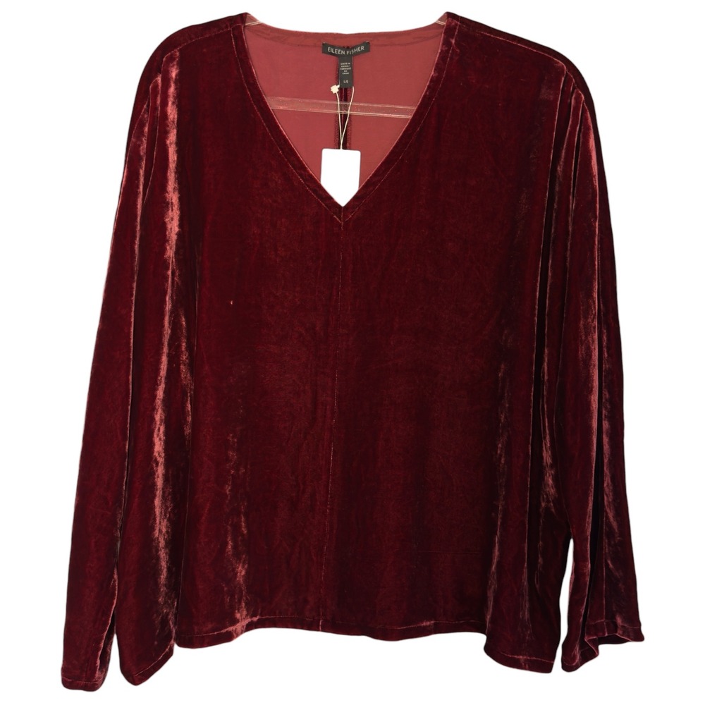 Eileen Fisher Deep Wine Velvet V-Neck Tunic
